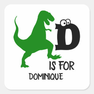 Sticker Carré Monogramme personnalisé D pour Dinosaur mignon T R