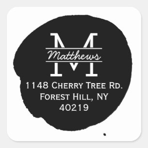 Sticker Carré Monogramme personnalisé élégant à l'encre