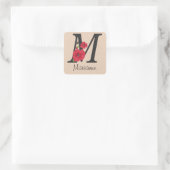 Sticker Carré monogramme personnalisé modifiable M texte fleur r (Sac)