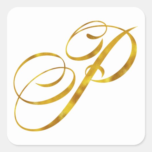 Sticker Carré Monogramme personnalisé P Faux Gold Foil Monogramm (Devant)