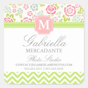 Sticker Carré Monogramme personnalisé par Chevron floral de