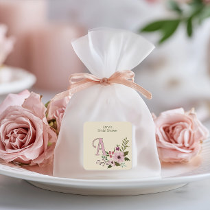 Sticker Carré Monogramme personnalisé pour une douche de mariage