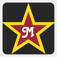 Monogramme personnalisé simple rouge et étoile jau