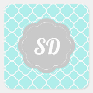 Sticker Carré Monogramme personnalisé Turquoise clair