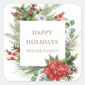 Sticker Carré Monogramme Poinsettia des baies rouges (Devant)