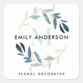 STICKER CARRÉ MONOGRAMME PROFESSIONNEL D'HUILE BLEU FOLIAGE (Devant)