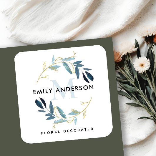 STICKER CARRÉ MONOGRAMME PROFESSIONNEL D'HUILE BLEU FOLIAGE