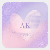 Sticker Carré Monogramme Purple Pink Gradient Coeur (Devant)