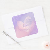 Sticker Carré Monogramme Purple Pink Gradient Coeur (Enveloppe)