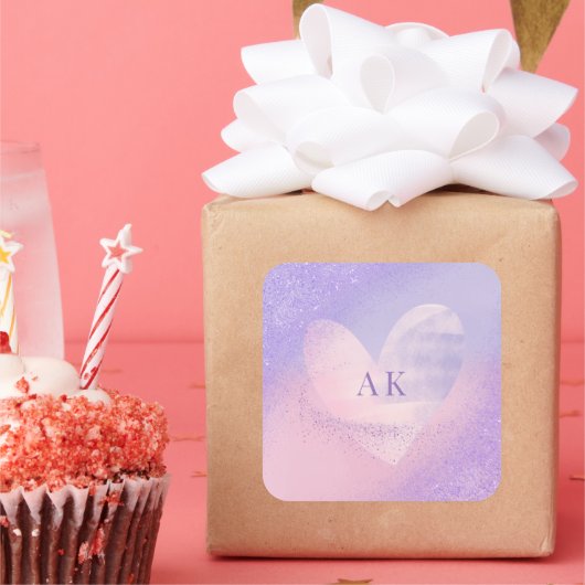 Sticker Carré Monogramme Purple Pink Gradient Coeur (Fête)