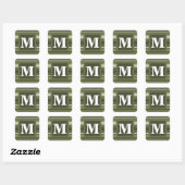 Sticker Carré Monogramme rayures vert olive (Feuille)