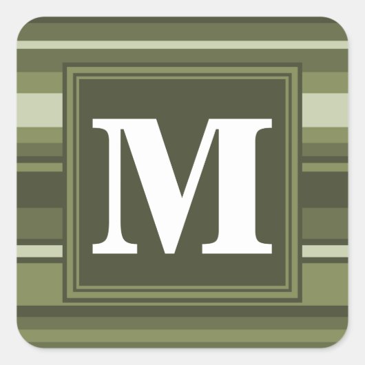 Sticker Carré Monogramme rayures vert olive (Devant)