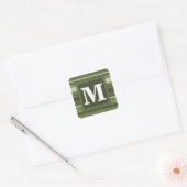 Sticker Carré Monogramme rayures vert olive (Enveloppe)