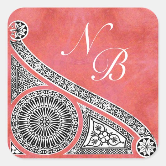 Sticker Carré MONOGRAMME RENAISSANCE rouge rose (Devant)