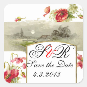 STICKER CARRÉ MONOGRAMME ROMANTİCA / POPIES ROUGES ENREGISTRER L