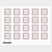 Sticker Carré Monogramme rose et vert preppy (Feuille)
