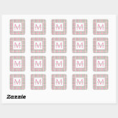 Sticker Carré Monogramme rose et vert preppy (Feuille)