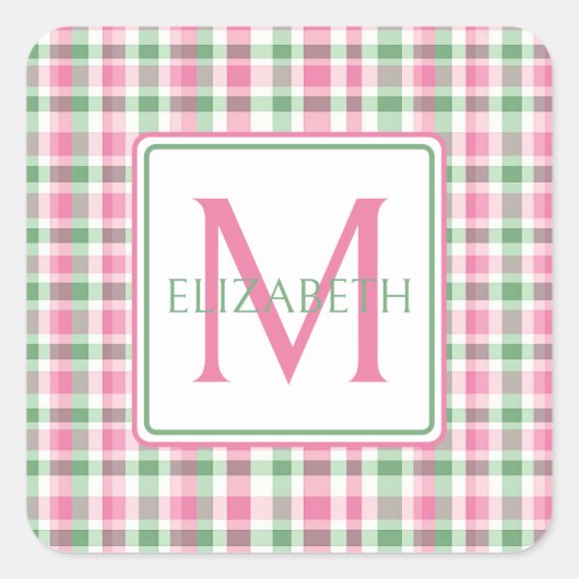 Sticker Carré Monogramme rose et vert preppy (Devant)