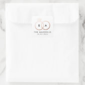 Sticker Carré Monogramme rose Mariage d'or Nom et date (Sac)