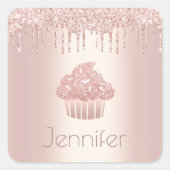 Sticker Carré Monogramme rose or cupcake parties scintillant gou (Devant)