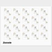 Sticker Carré Monogramme Roses blanches Floral Mariage élégant (Feuille)