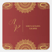 Sticker Carré Monogramme Rouge or Mandala Mariage indien Envelop (Devant)