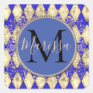Sticker Carré Monogramme Royal Blue et Gold Glam
