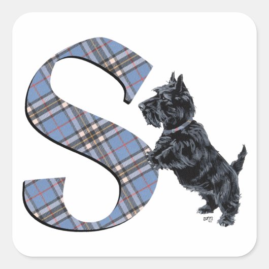 Sticker Carré Monogramme S Terrier Écossais (Devant)
