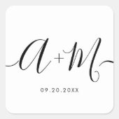 Sticker Carré Monogramme Script Mariage date Minimaliste personn (Devant)