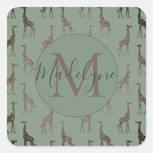 Sticker Carré Monogramme sur Sage Green Personnalisé (Devant)