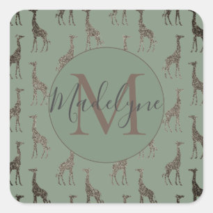 Sticker Carré Monogramme sur Sage Green Personnalisé