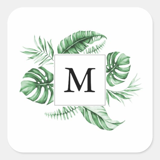 Sticker Carré Monogramme Tropical Green Frame (Devant)