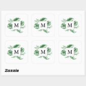 Sticker Carré Monogramme Tropical Green Frame (Feuille)