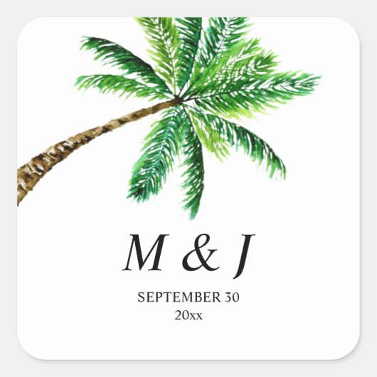 Sticker Carré Monogramme Tropical Summer Palm Tree (Devant)