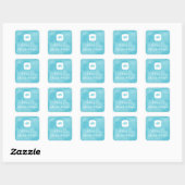 Sticker Carré Monogramme Turquoise Aqua simple et chic avec nom (Feuille)