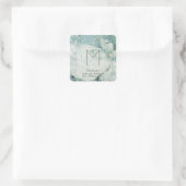Sticker Carré Monogramme turquoise en marbre bleu étincelant (Sac)