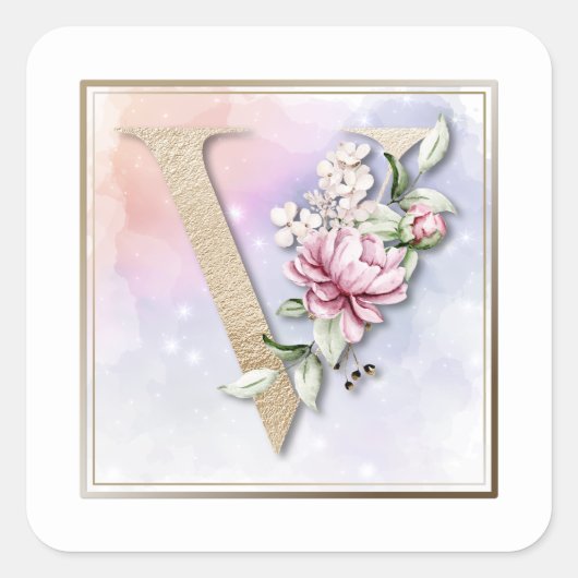 Sticker Carré Monogramme V Rose Rose (Devant)
