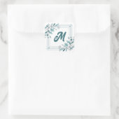 Sticker Carré Monogramme vert et blanc floral moderne minimal (Sac)