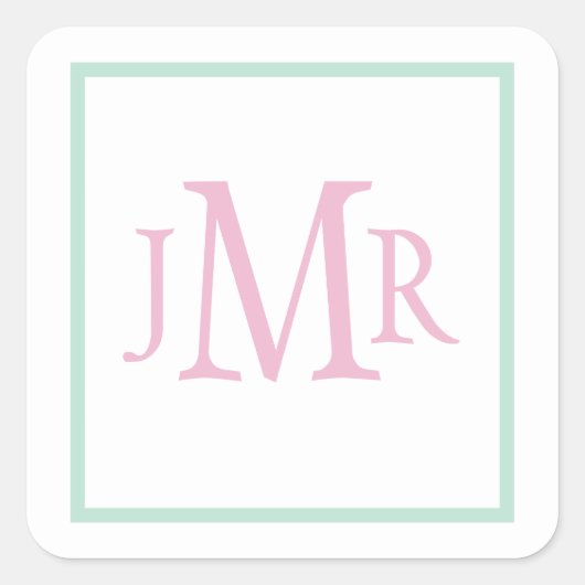 Sticker Carré Monogramme vert et rose de menthe (Devant)