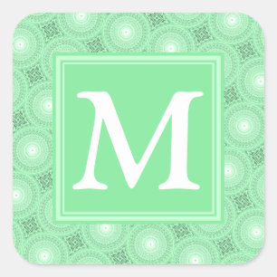Sticker Carré Monogramme vert ressort cercles motif