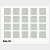 Sticker Carré Monogramme vert Sage personnalisé rose (Feuille)