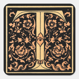 Sticker Carré Monogramme vintage floral "T"