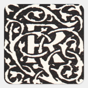 Sticker Carré Monogramme vintage R Art Nouveau