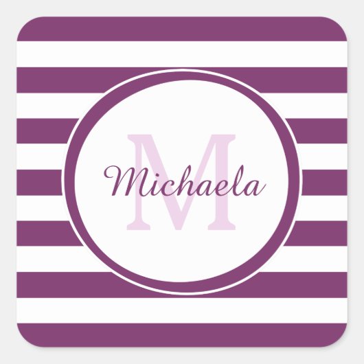 Sticker Carré Monogramme violet riche avec des rayures graphique (Devant)