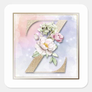 Sticker Carré Monogramme Z Rose Blanche