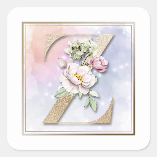 Sticker Carré Monogramme Z Rose Blanche (Devant)
