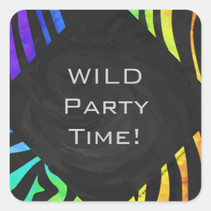 Sticker Carré Monogramme Zebra noir et arc-en-ciel