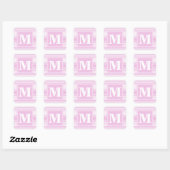 Sticker Carré Monogrammes à rayures roses pour bébé (Feuille)