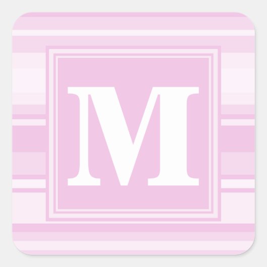 Sticker Carré Monogrammes à rayures roses pour bébé (Devant)