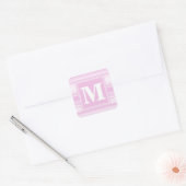 Sticker Carré Monogrammes à rayures roses pour bébé (Enveloppe)